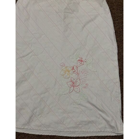 Janeville Ivory Skirt Pink Green Yellow Embroidered Stripe Stitching Flowers Sz2 - Picture 2 of 6